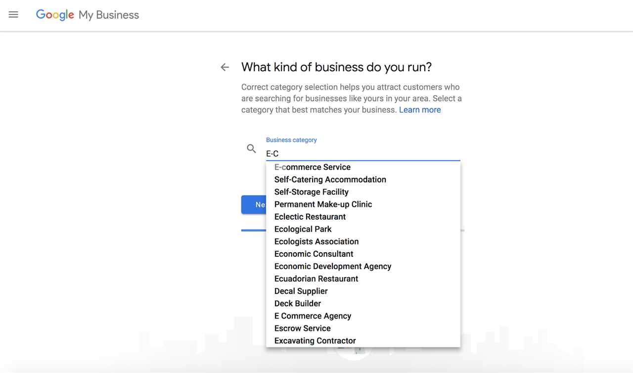 Example business categories for your google my business account