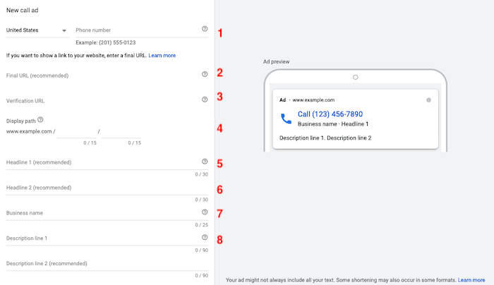 How to Create Call-Only Ads on Google - URL Set Up