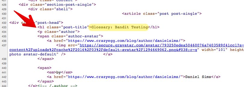 H1 tag - "glossary: bandit testing" example 