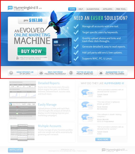 hummingbird landing page example