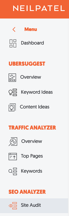 technical seo ubersuggest sidebar