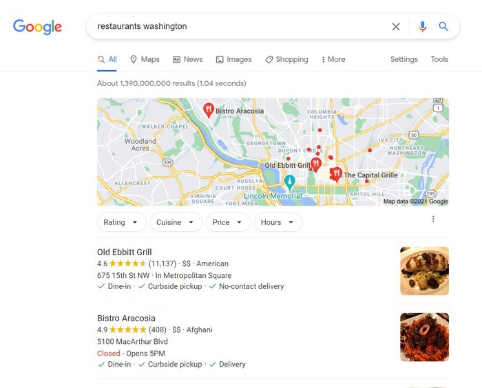 multiple location SEO - restaurants washington