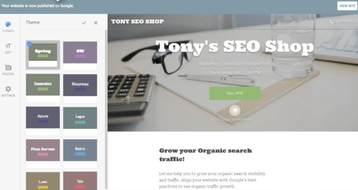 Free Google website - Tony's SEO Shop website example