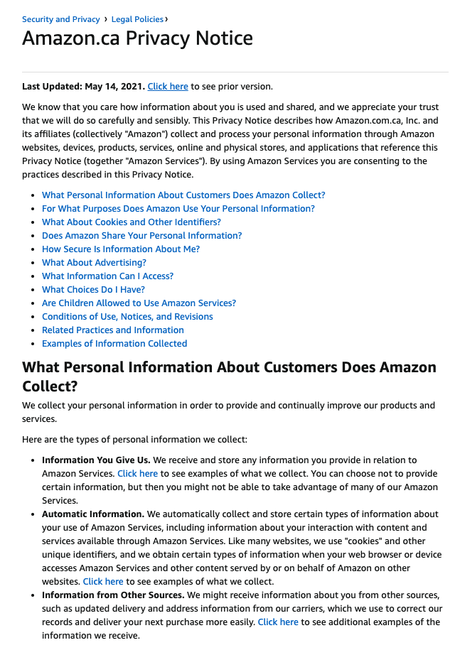 Privacy Policy Generators - amazon canada privacy policy