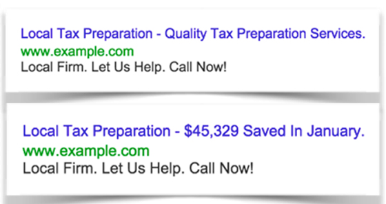 google ad copy strategies tax prep example 