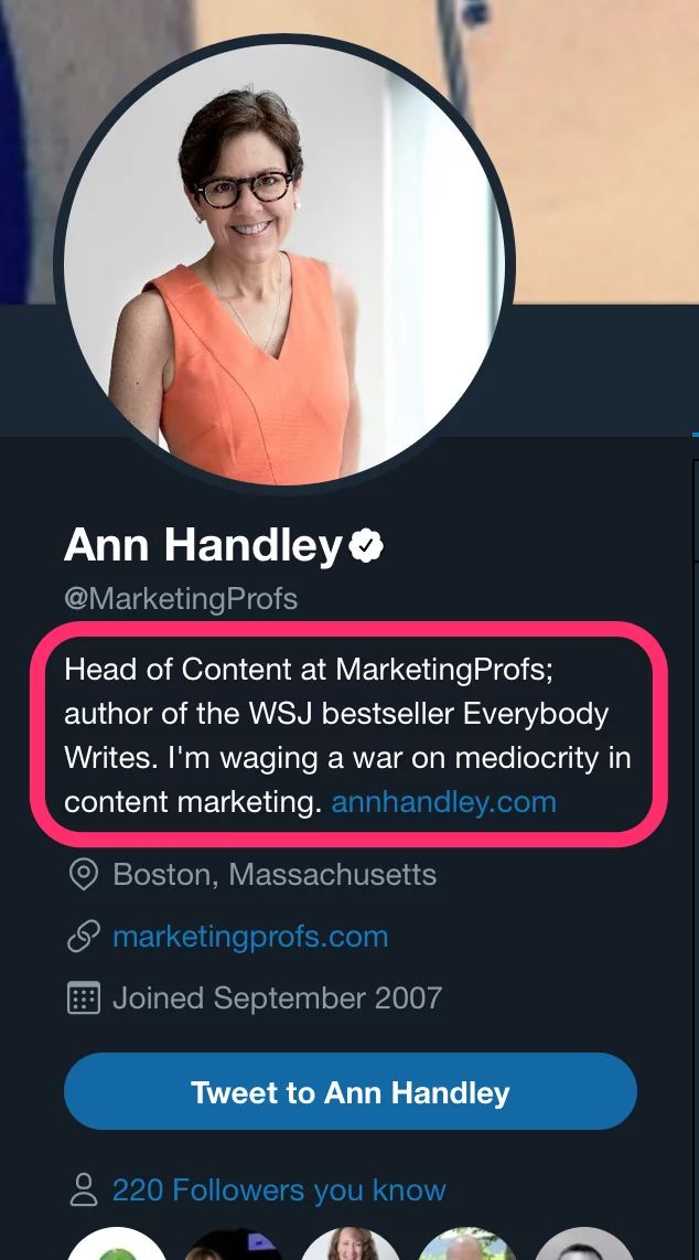 Ann Handley MarketingProfs Twitter followers guide