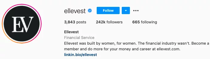 best Instagram bios - ellevest instagram page bio