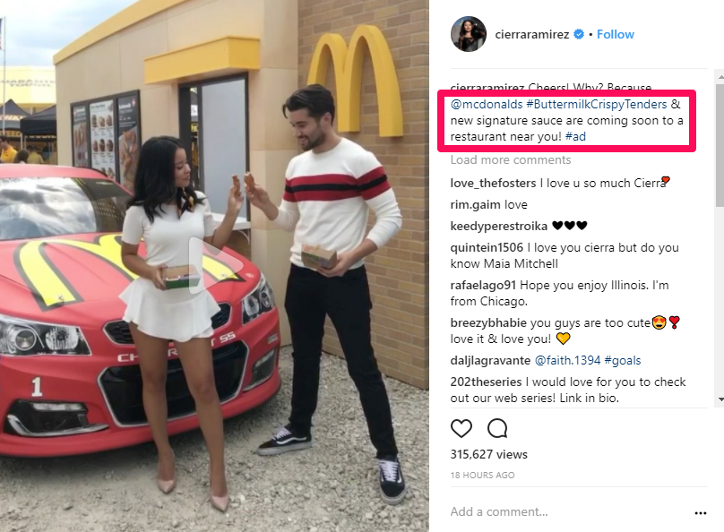 instagram influencers mcdonalds example 