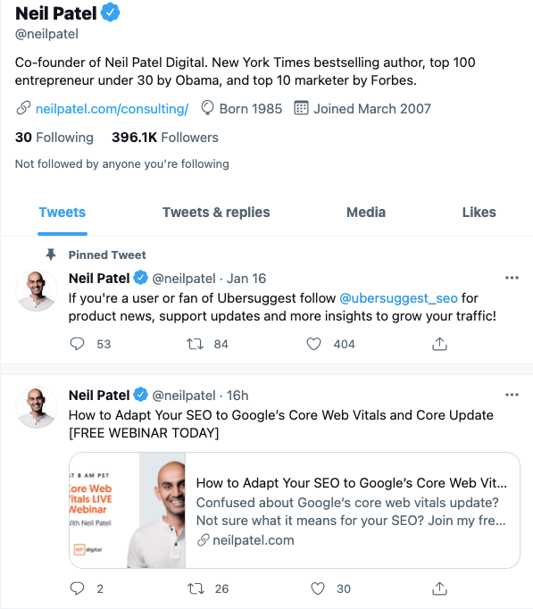 Meta Tags For Neil Patel's Twitter Account