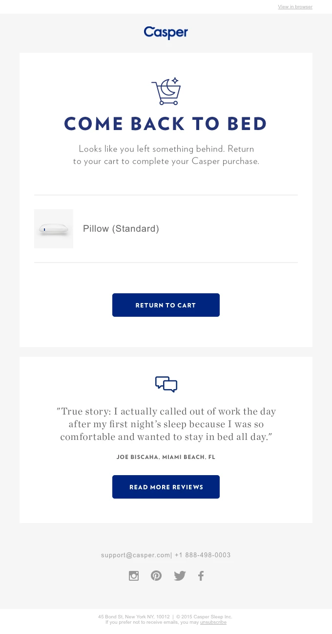 Examples of Great Automated Email Marketing Campaigns - Abandoned Cart Email from Casper