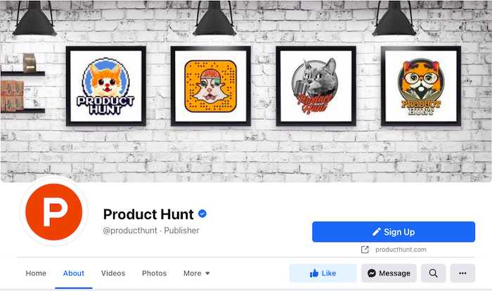 Product Hunt Facebook Social Media Profile Example