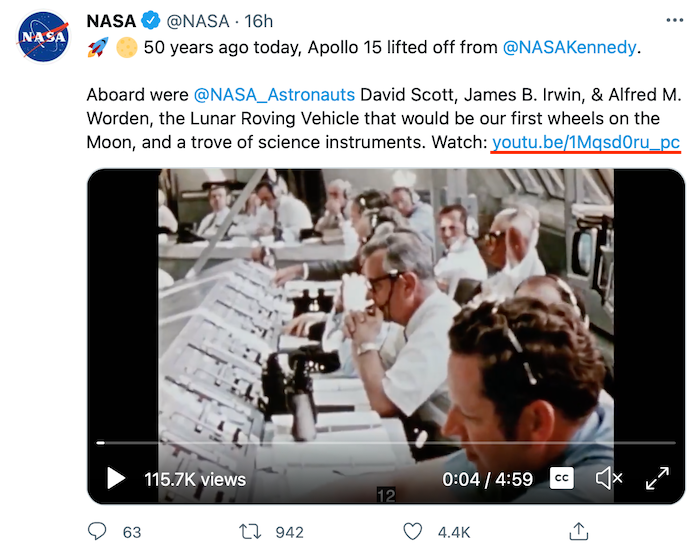 Link Shortener Alternatives to Goo.gl - Example of NASA YouTube Video