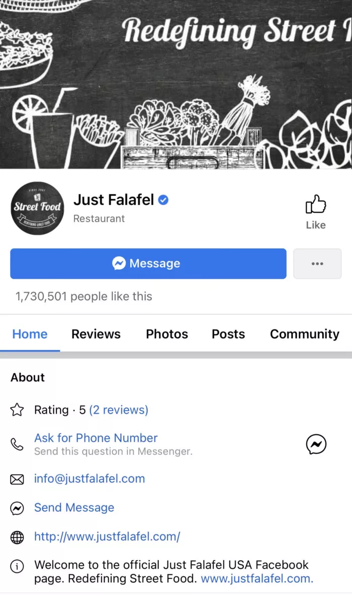 just falafel social media for restaurants example 