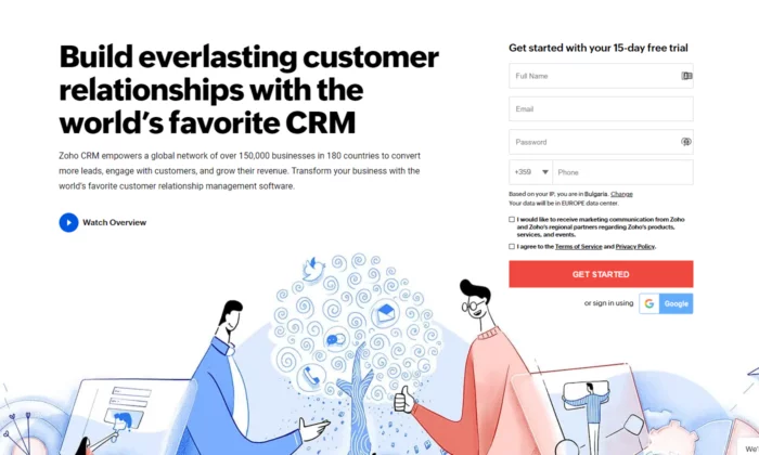 Zoho landing page example design 