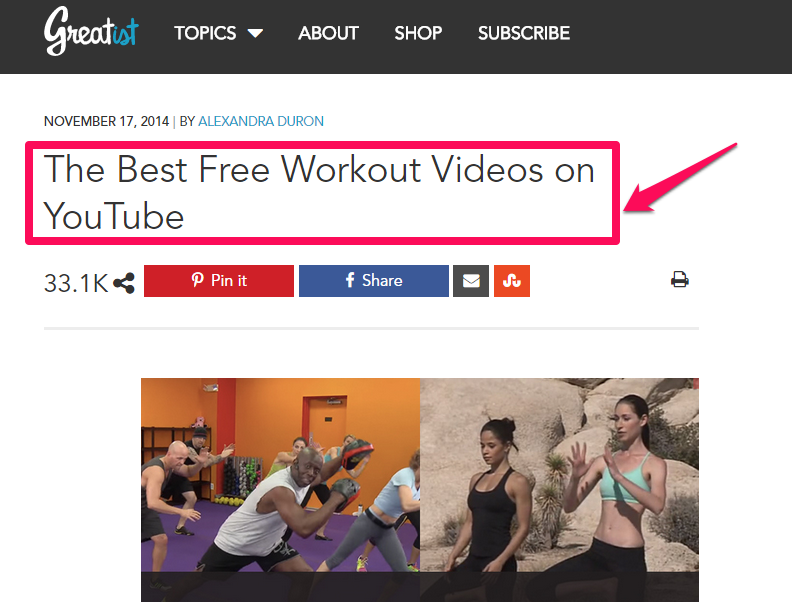 A screenshot of a headline that reads "the best free workout videos on youtube." 