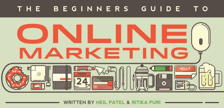 A photo that shows "the beginners guide to online marketing" headline by Neil Patel. 