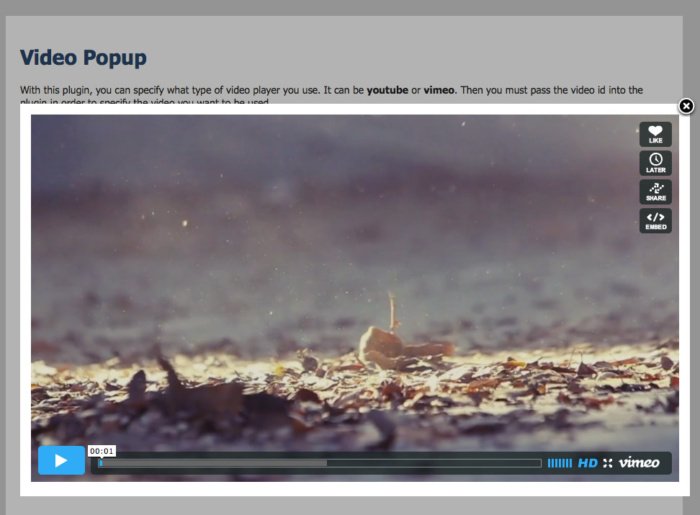 YouTube and Vimeo Popup Plugin