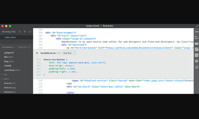 Brackets interface for Best HTML Editors