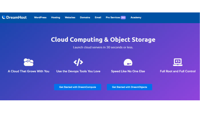 DreamHost main page for cloud for Best Cloud Web Hosting