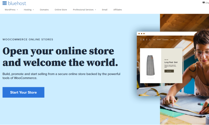 Bluehost main page for Best Ecommerce Website Builders