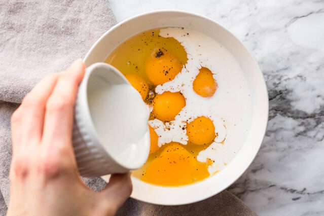 egg and milk mixture in a bowl for instant pot sous vide egg bites recipe