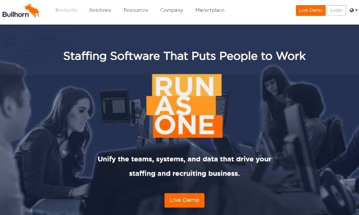 Bullhorn main page for Best Recruiting Software