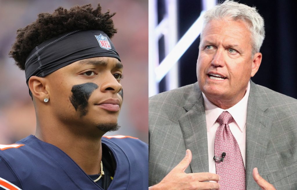 Chicago Bears quarterback Justin Fields in 2021 and Rex Ryan in 2017.