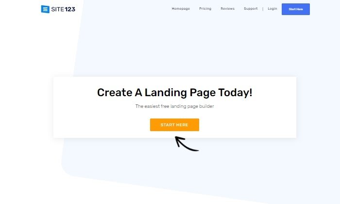 Site123 landing page for Best Free Website Builders