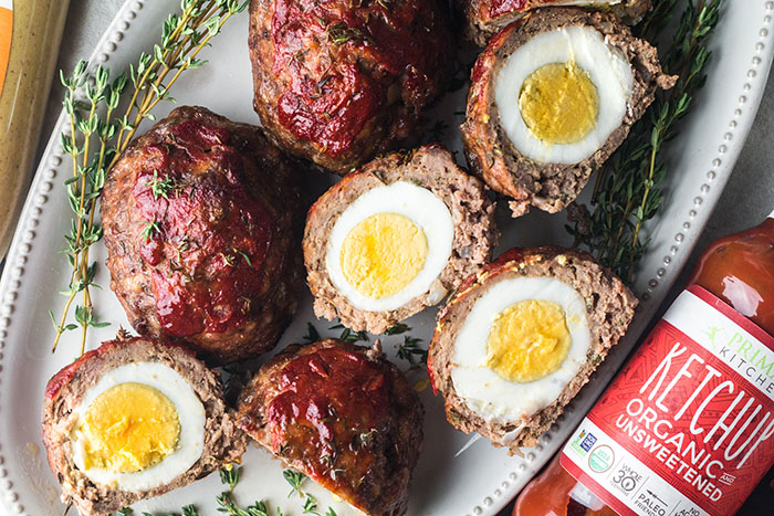 finished mini meatloaves scotch eggs recipe cut open to show egg