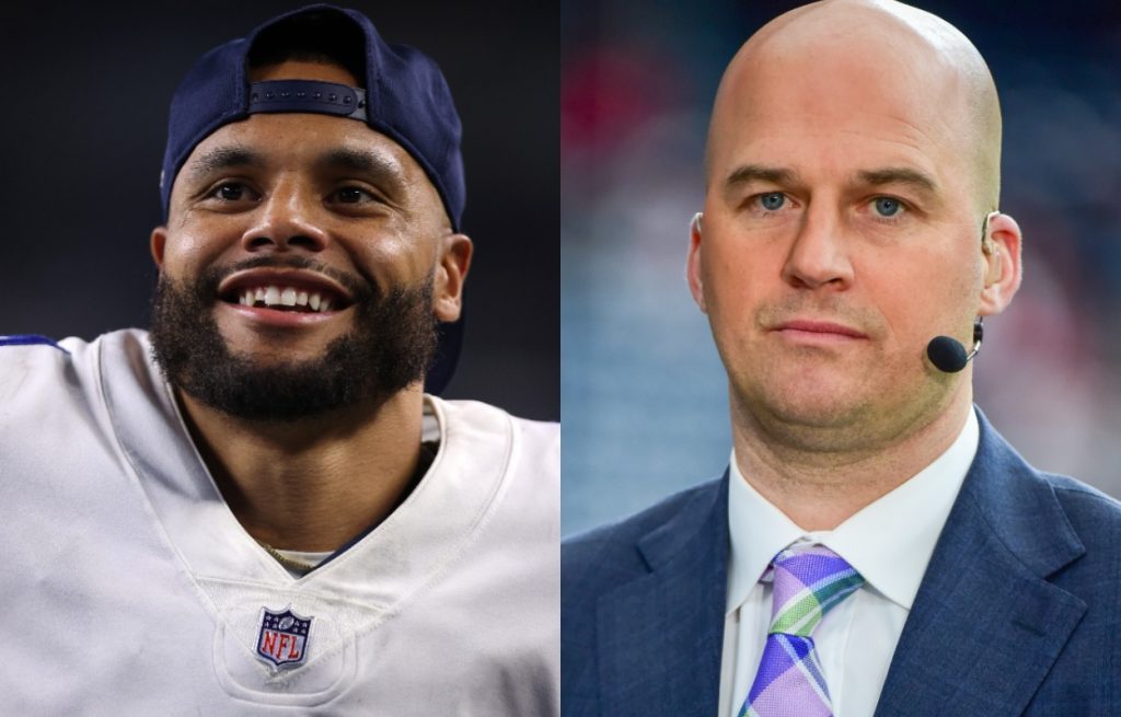 Dallas Cowboys quarterback Dak Prescott (L) and ESPN's Matt Hasselbeck in 2017.