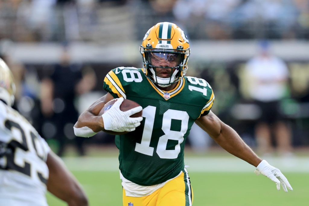 Randall Cobb of the Green Bay Packers on a catch-and-run against the New Orleans Saints 