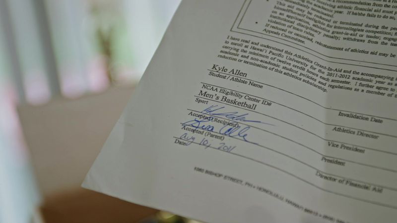 Kyle’s scholarship contract, 2011