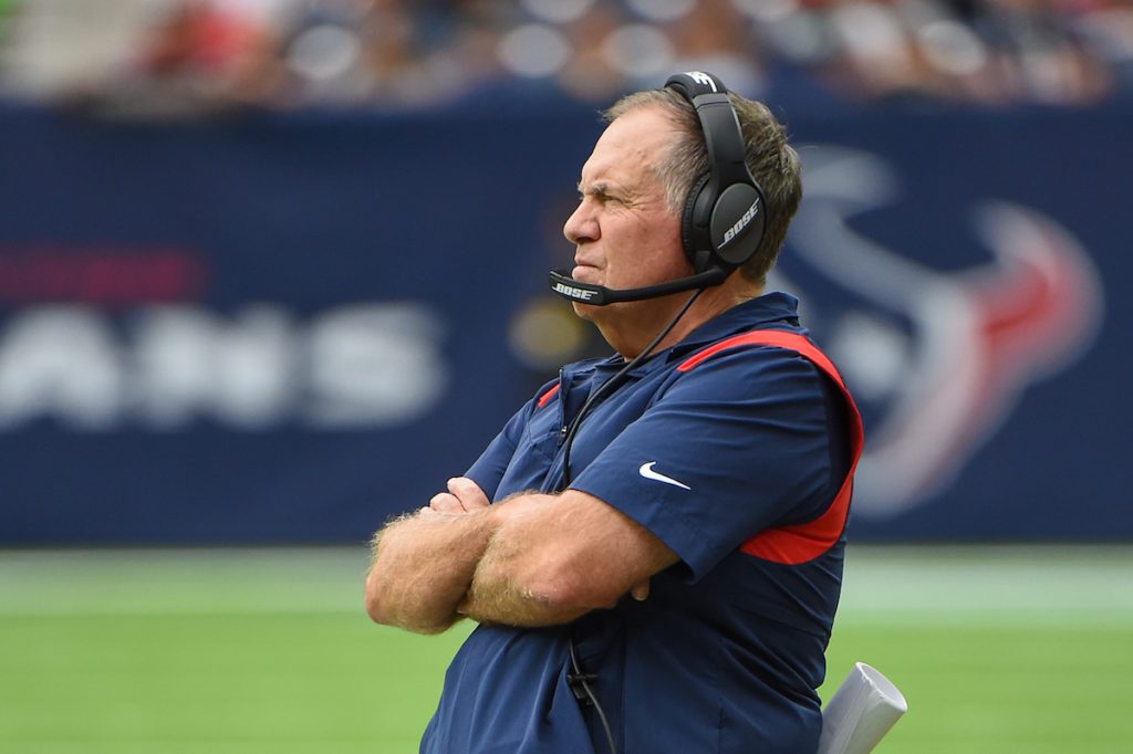 New England Patriots head coach Bill Belichick watches from the sideline