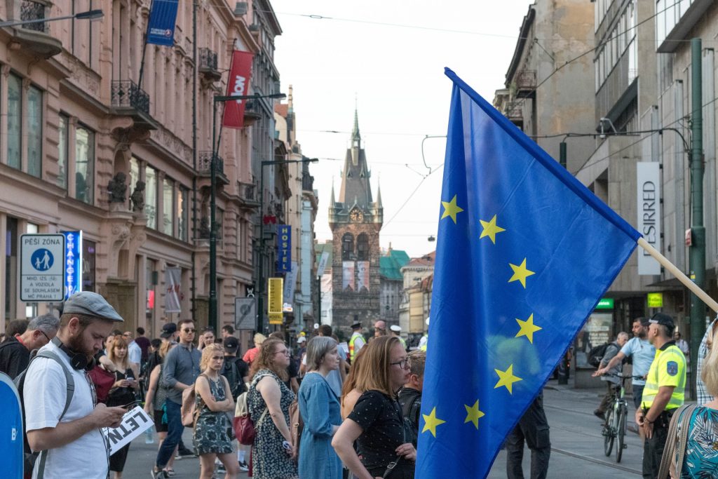 eu flag in prague street