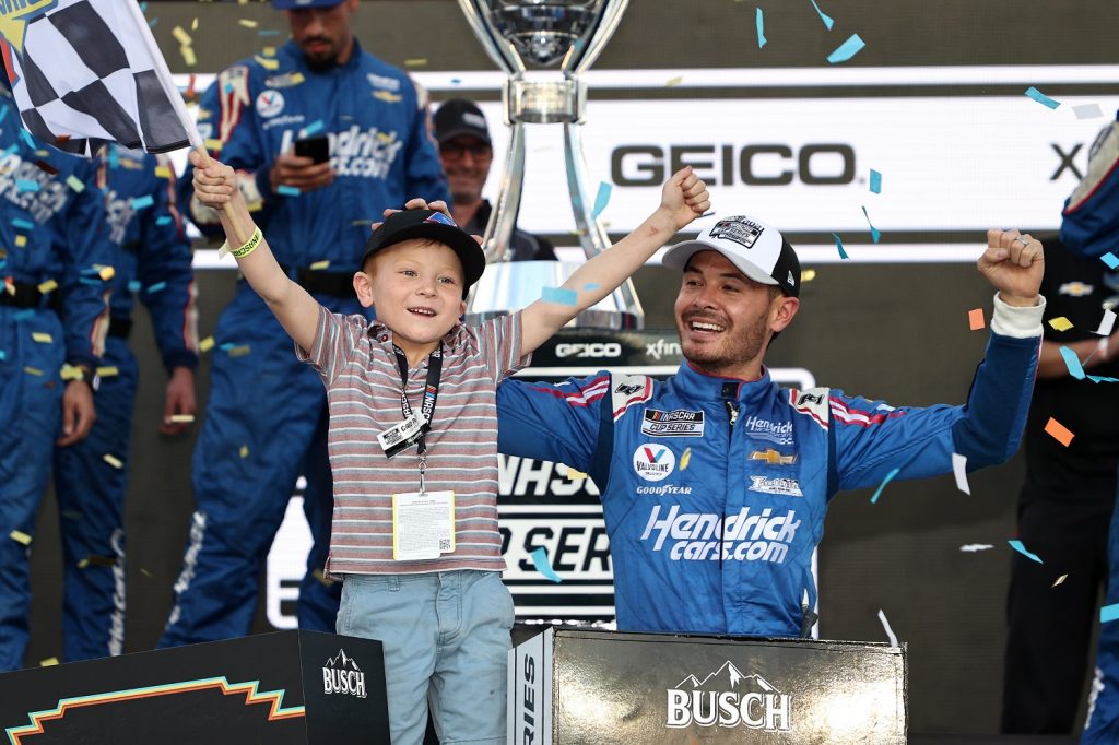 Kyle Larson finally has an answer to Son Owen's question: Dad, why don't you ever win a NASCAR race?