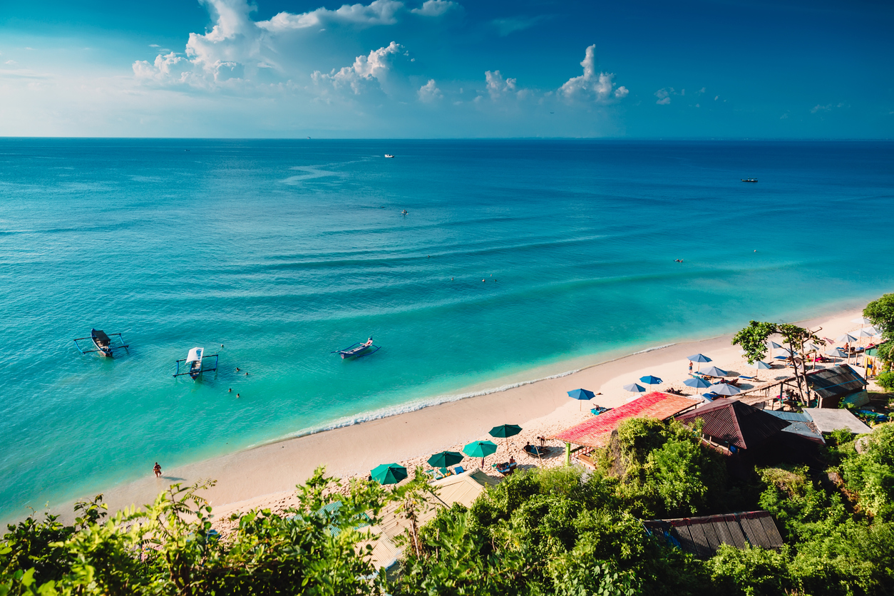 bali beach with baots