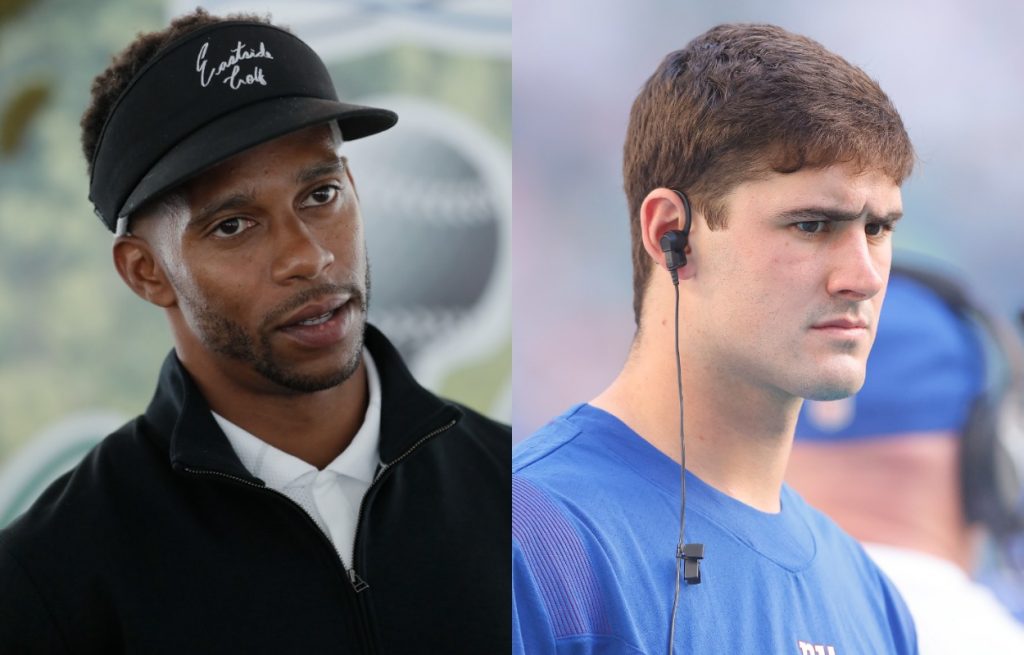 Former Pro Bowl receiver Victor Cruz and New York Giants quarterback Daniel Jones in 2021.