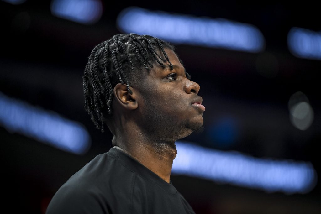 Orlando Magic big man Mo Bamba looks on before an NBA game against the Detroit Pistons