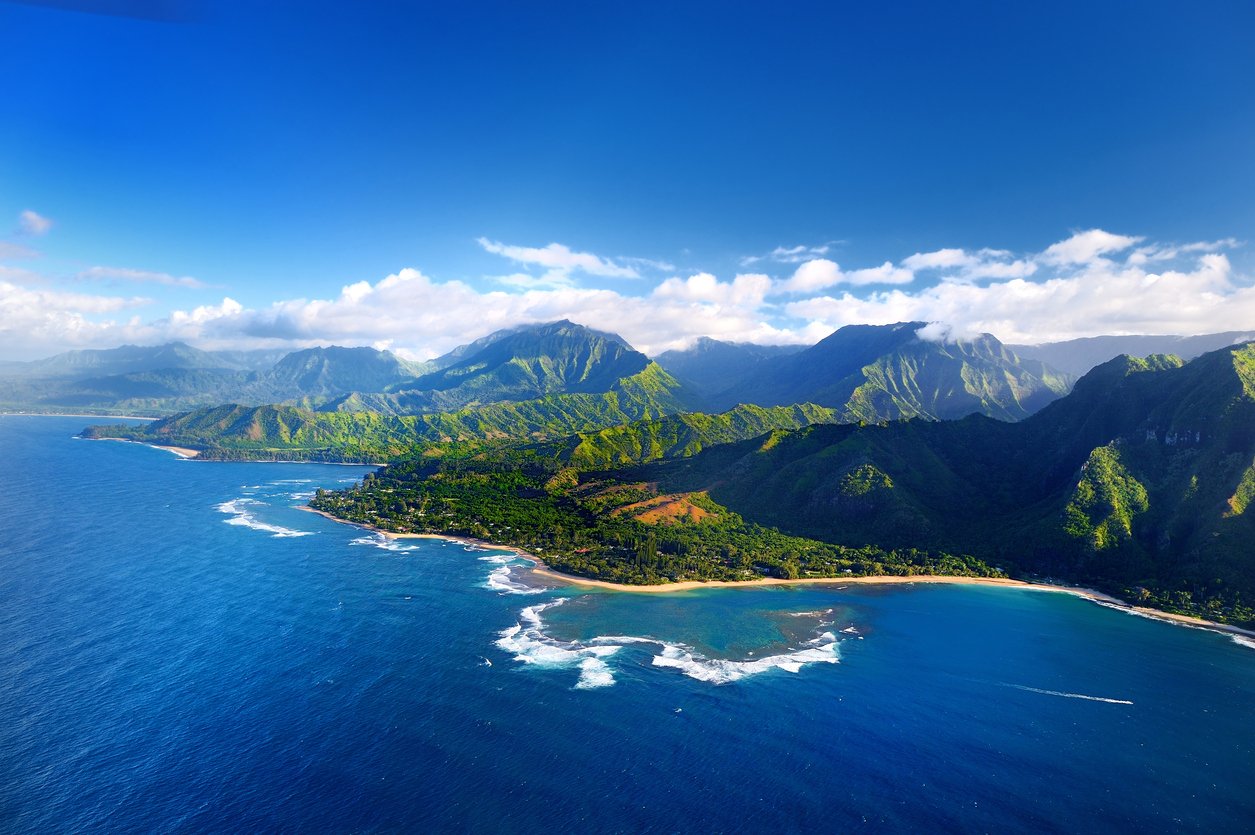 Beautiful aerial view of spectacular Na Pali coast