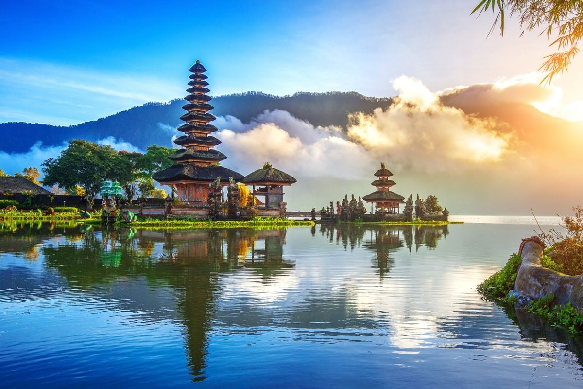 temple on lake in bali