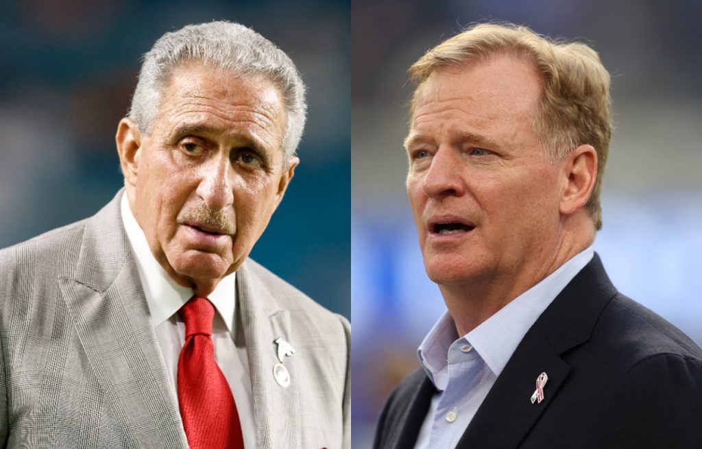 Atlanta Falcons owner Arthur Blank (L) and NFL Commissioner Roger Goodell in 2021.