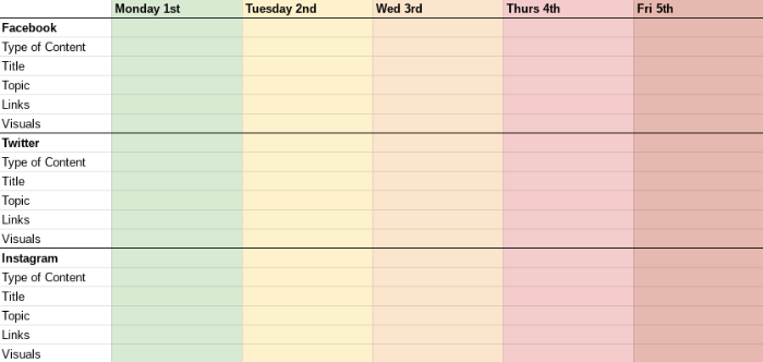 Social Media Content Calendar Template