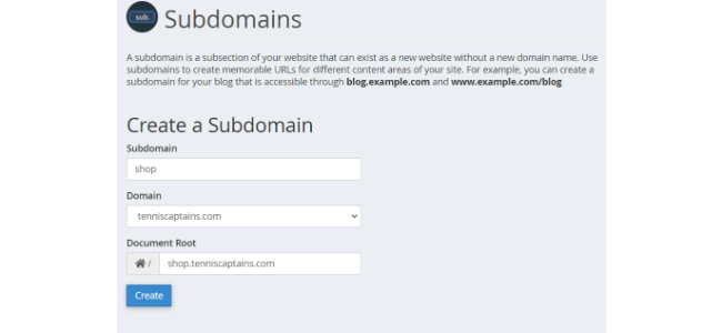 entering a subdomain in hostgator