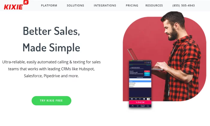 Kixie main splash page for Best Auto Dialer Software