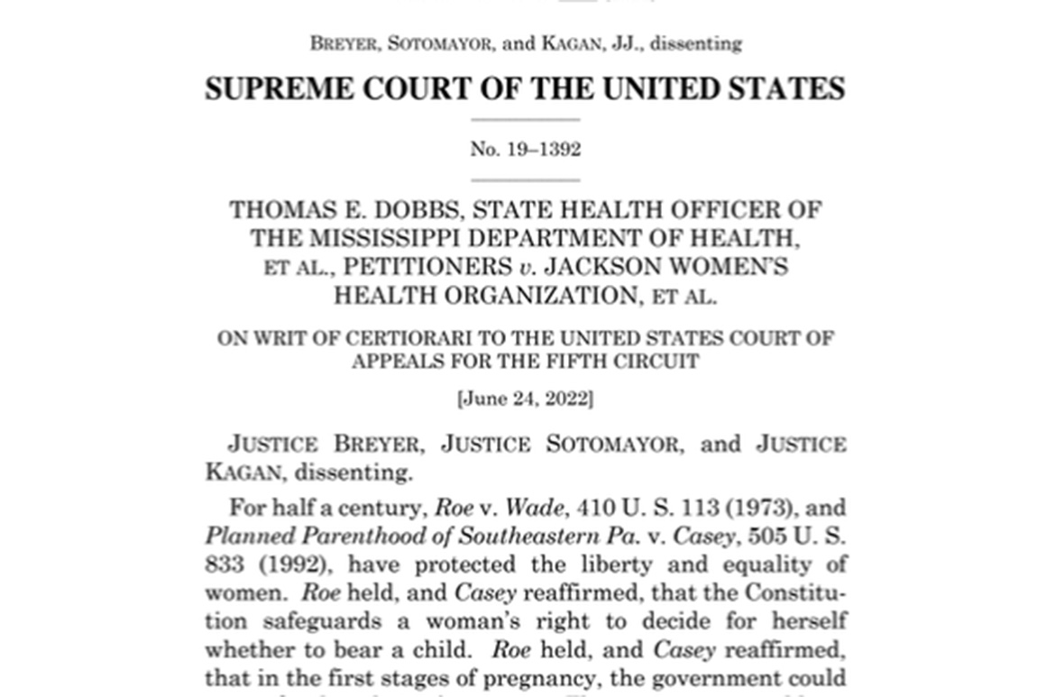 Read the Supreme Court dissenting opinion on Roe v. Wade