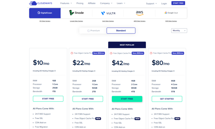 Cloudways pricing page for Best Web Hosting