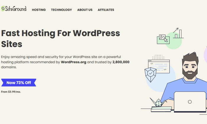 SiteGround WordPress main page for Best WordPress Hosting