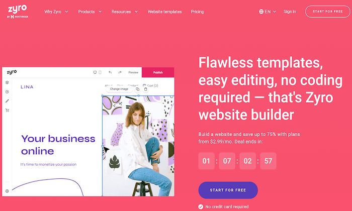 Zyro splash page for Best Website Builders