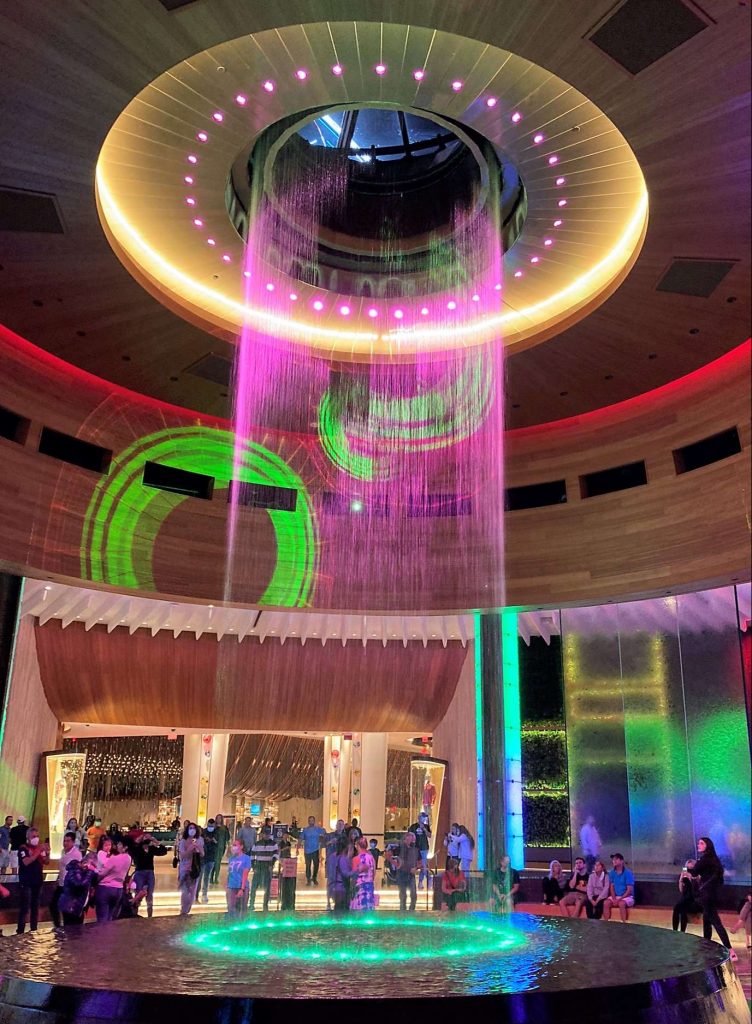 huge fountain inside of the the seminole hard rock hotel