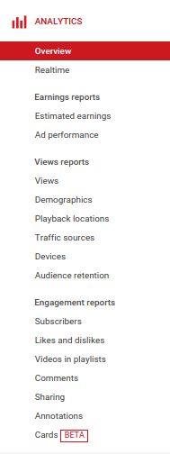 An image of the YouTube analytics dashboard. 